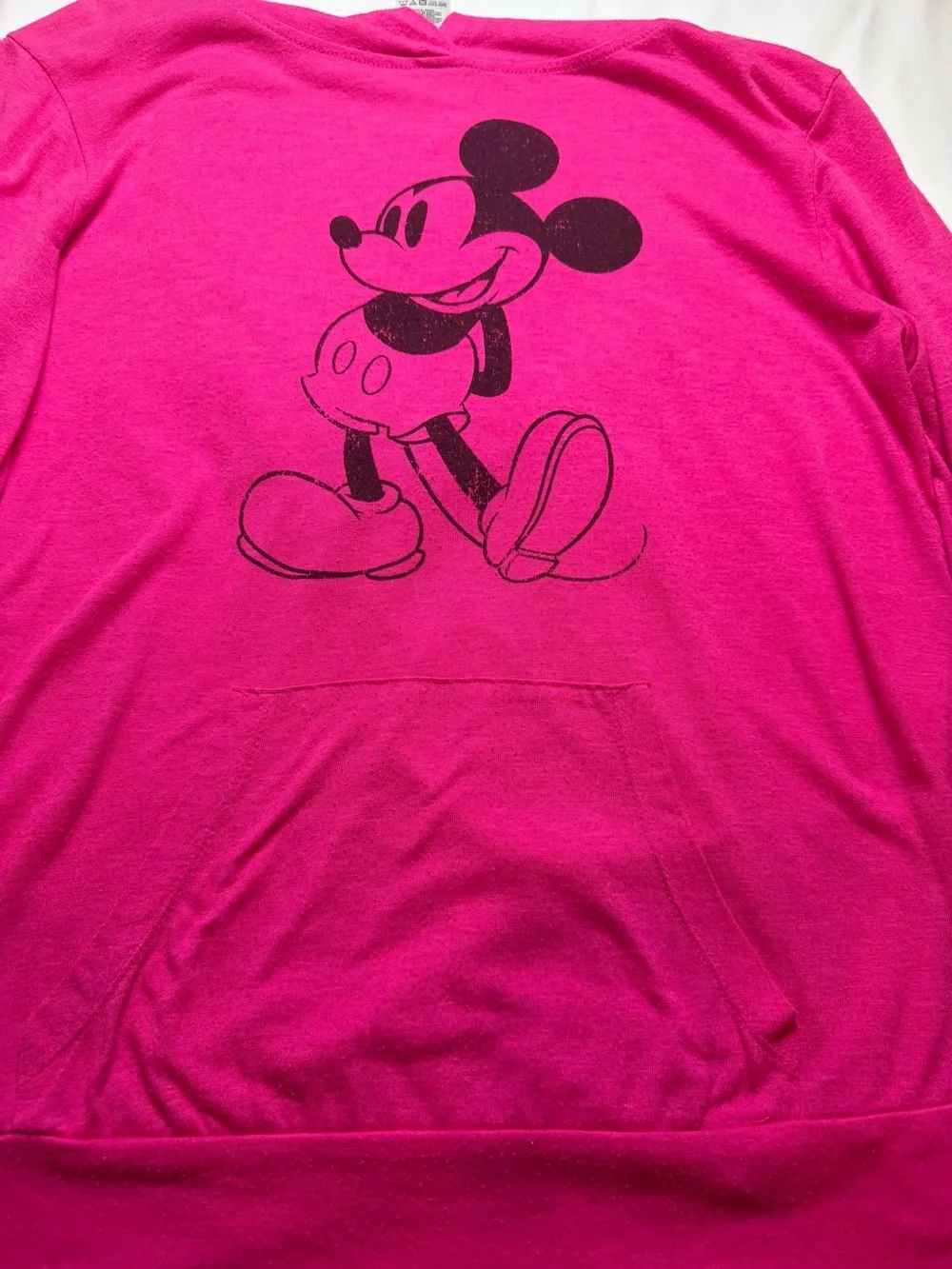 Disney Hot Pink Lightweight Pullover with Hood Black Mickey Distressed Junior XL